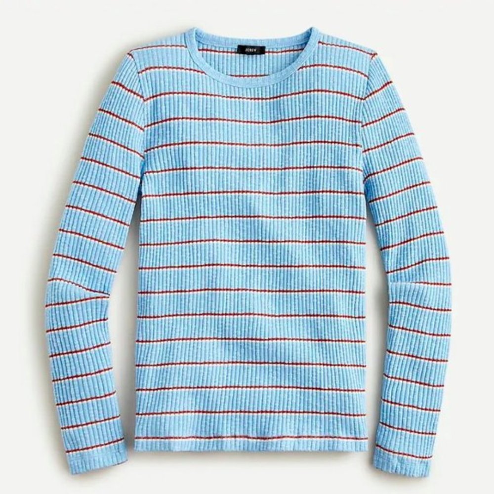 J.CREW BLUE MULTI STRIPED SLIM PERFECT RIBBED SWEATER TOP